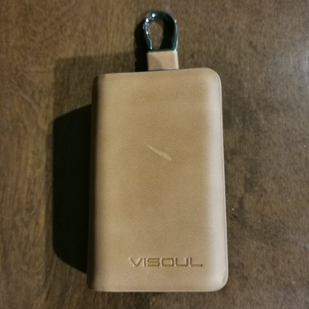 🦋3/$20 Camel w/ Gunmetal Leather Key Fob Case #218